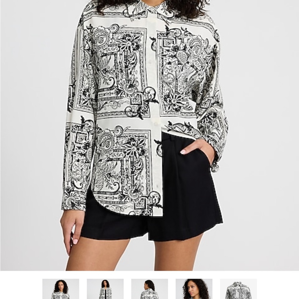 Express Black and White Baroque Button Down Shirt